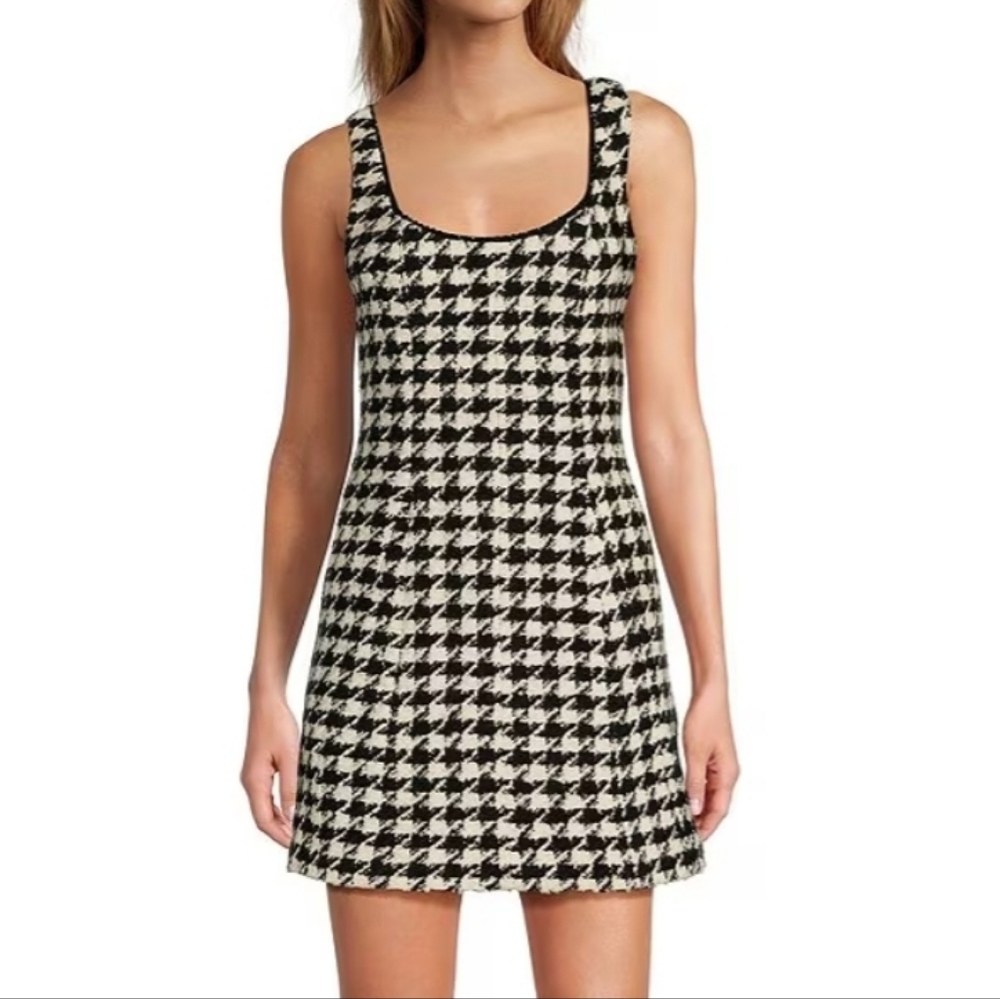 NWT Antonio Melani‎ Macy Wool Blend Houndstooth Dress:Black&Buttercream: Size- 4